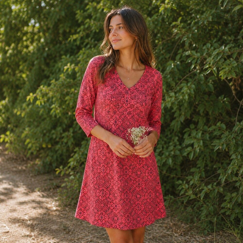 Toad & Co Organic Cotton Lyocell A-Line Dress Pink Coral Sz M Outdoor Travel